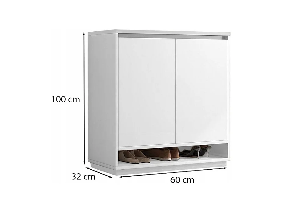 COMMODE MODERNE BLANCHE SPACIEUSE POUR CHAUSSURES ÉTAGÈRE 2 PORTES ÉTROITE