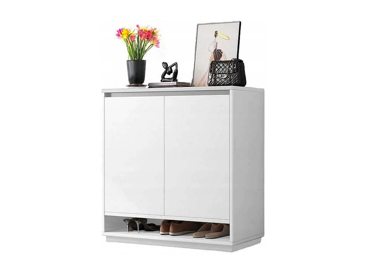 COMMODE MODERNE BLANCHE SPACIEUSE POUR CHAUSSURES ÉTAGÈRE 2 PORTES ÉTROITE