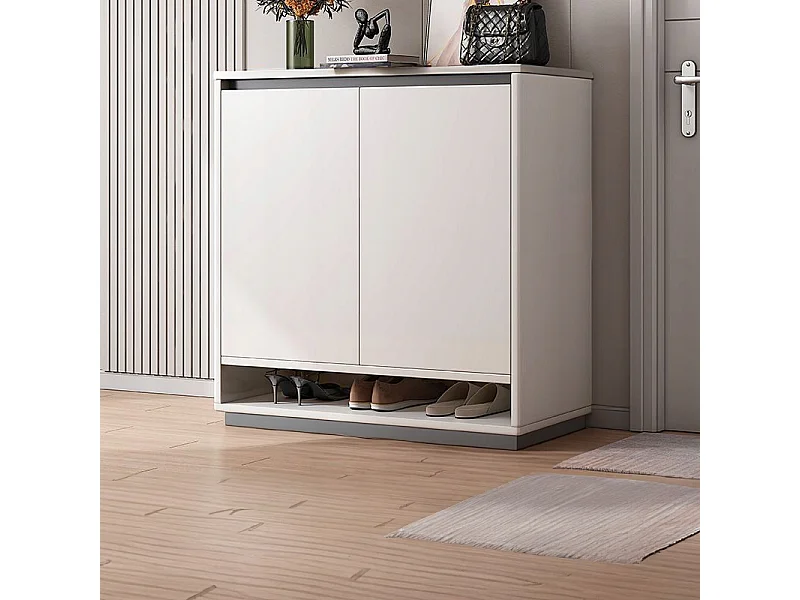 COMMODE MODERNE BLANCHE SPACIEUSE POUR CHAUSSURES ÉTAGÈRE 2 PORTES ÉTROITE