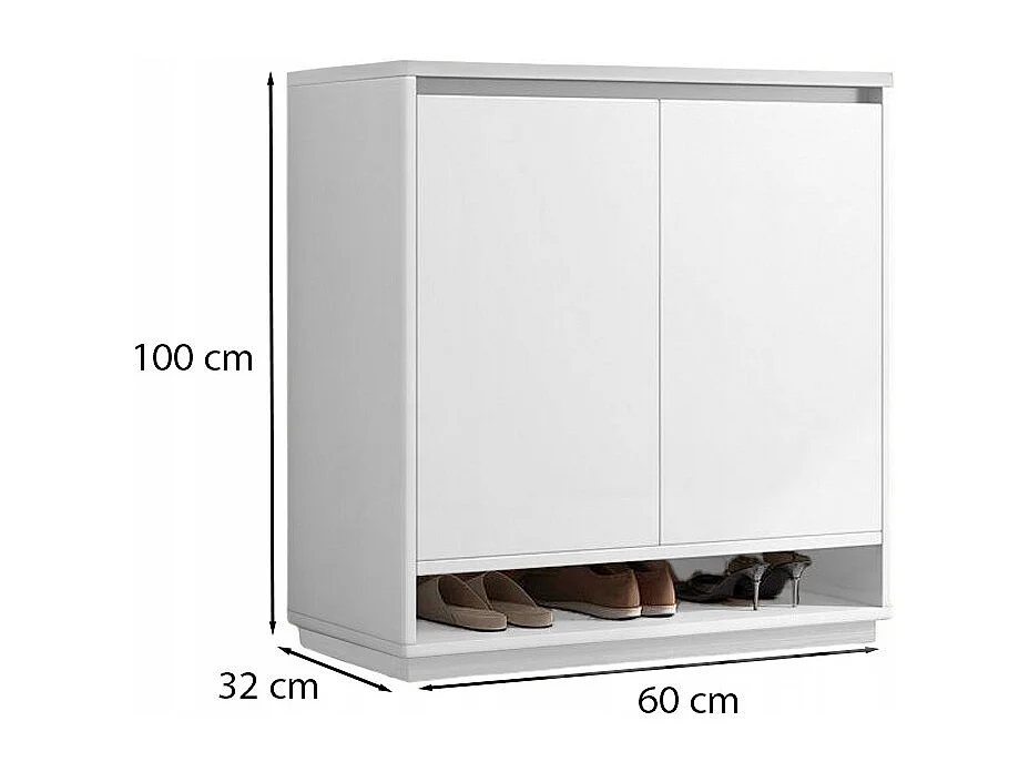 COMMODE MODERNE BLANCHE SPACIEUSE POUR CHAUSSURES ÉTAGÈRE 2 PORTES ÉTROITE