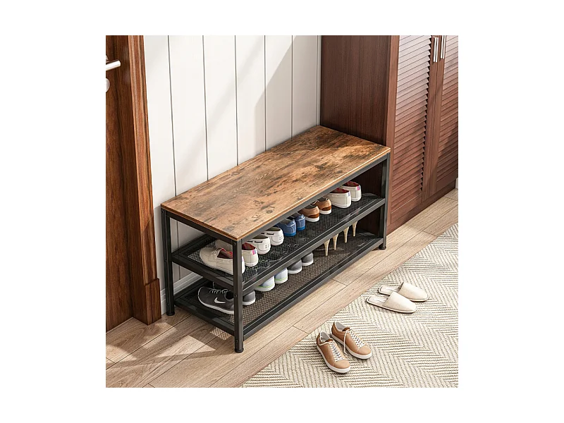 ÉTAGÈRE ARMOIRE À CHAUSSURES AVEC ASSISE GRANDE ÉTAGÈRE INDUSTRIELLE LOFT RÉTRO 73 CM