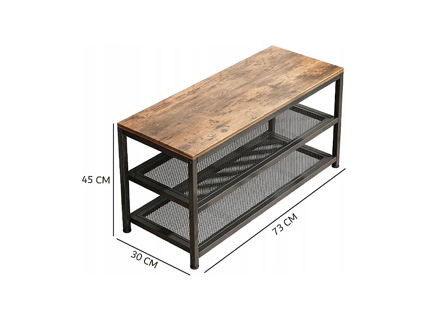 ÉTAGÈRE ARMOIRE À CHAUSSURES AVEC ASSISE GRANDE ÉTAGÈRE INDUSTRIELLE LOFT RÉTRO 73 CM