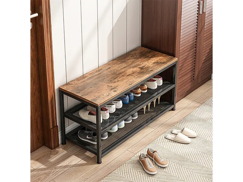 REGAL SCHUHKASTEN MIT SITZFLÄCHE GROSSE INDUSTRIELLE LOFT-RETRO-REGALBÖDE 73 CM