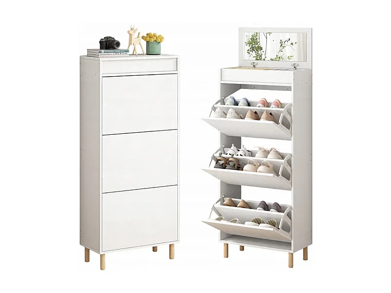 Szafka na buty biała schowek z lustrem loft stojący regał przedpokój 55cm