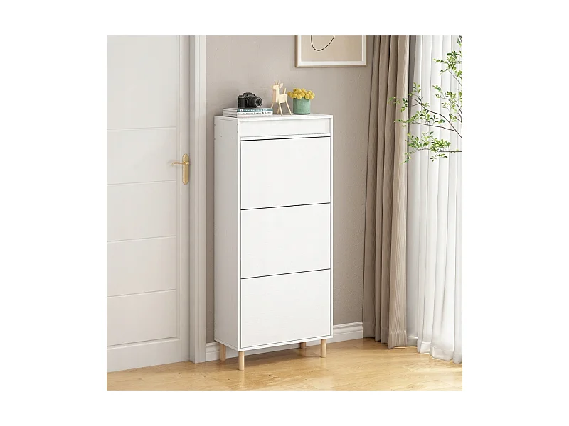 ARMOIRE À CHAUSSURES BLANCHE AVEC MIROIR LOFT ÉTAGÈRE SUR PIED HALL D'ENTRÉE 55 CM