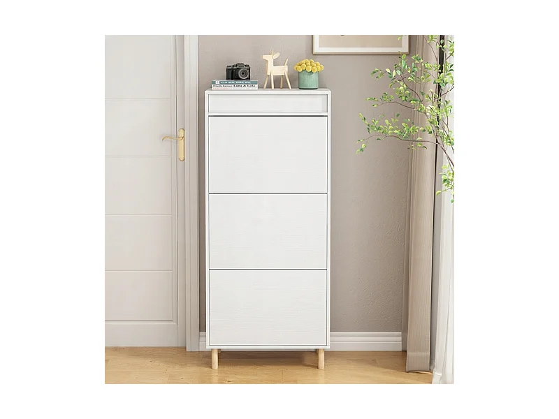 ARMOIRE À CHAUSSURES BLANCHE AVEC MIROIR LOFT ÉTAGÈRE SUR PIED HALL D'ENTRÉE 55 CM