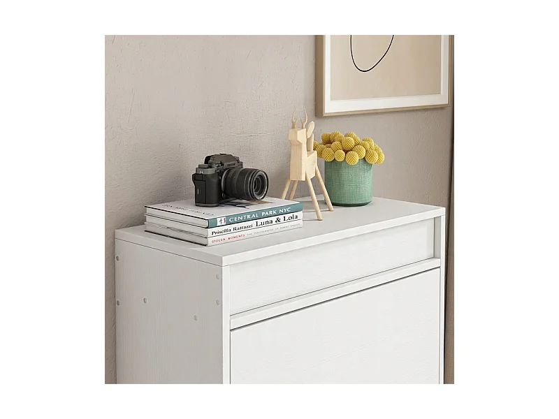 ARMOIRE À CHAUSSURES BLANCHE AVEC MIROIR LOFT ÉTAGÈRE SUR PIED HALL D'ENTRÉE 55 CM