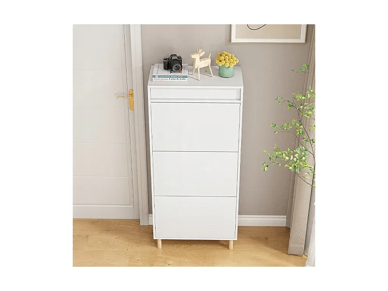 ARMOIRE À CHAUSSURES BLANCHE AVEC MIROIR LOFT ÉTAGÈRE SUR PIED HALL D'ENTRÉE 55 CM