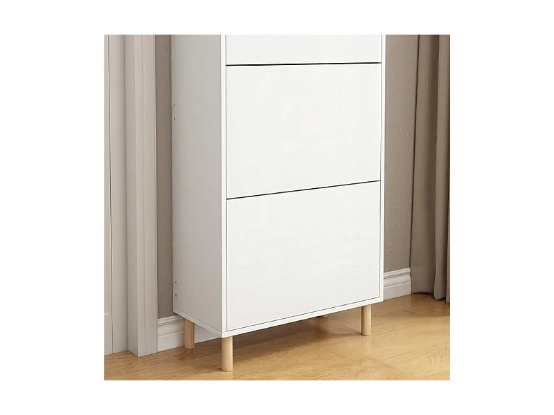 ARMOIRE À CHAUSSURES BLANCHE AVEC MIROIR LOFT ÉTAGÈRE SUR PIED HALL D'ENTRÉE 55 CM