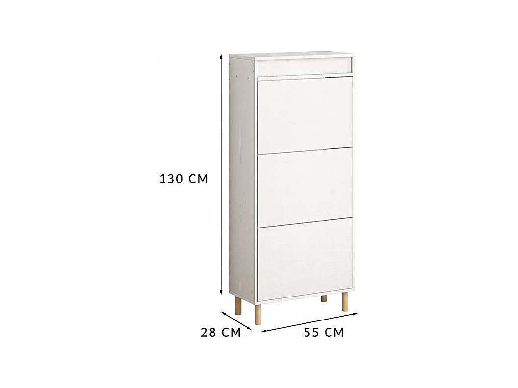 ARMOIRE À CHAUSSURES BLANCHE AVEC MIROIR LOFT ÉTAGÈRE SUR PIED HALL D'ENTRÉE 55 CM