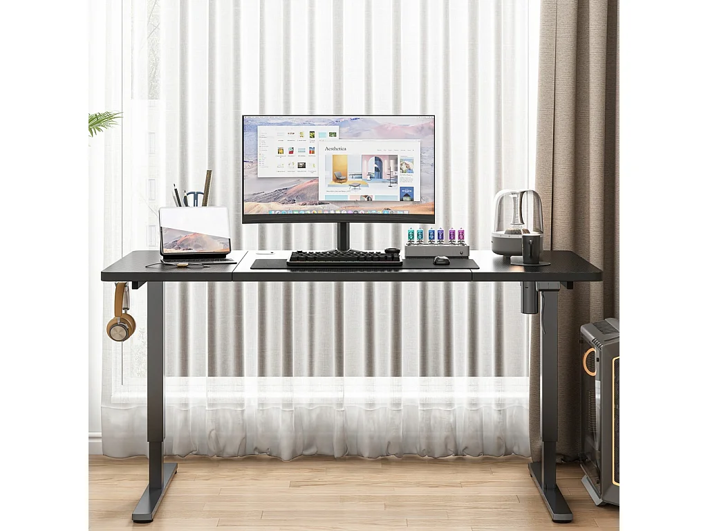 Biurko elektryczne podnoszone czarne 160 cm regulowane wysokości 72-118 cm loft