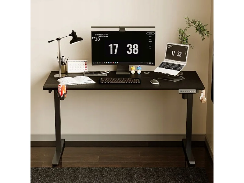 Bureau électrique réglable en hauteur noir, 160 cm, design moderne, hauteur ajustable de 72 à 118 cm