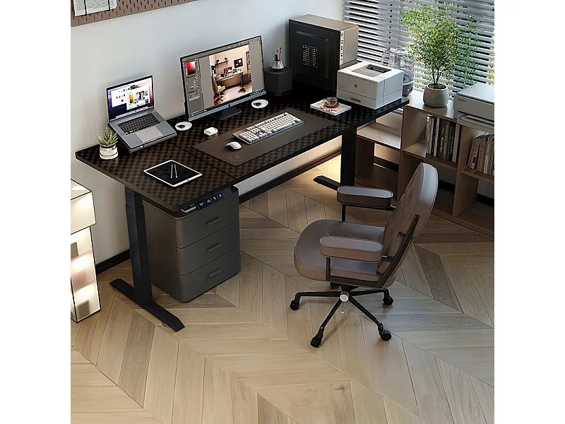 Bureau électrique réglable en hauteur noir, 160 cm, design moderne, hauteur ajustable de 72 à 118 cm