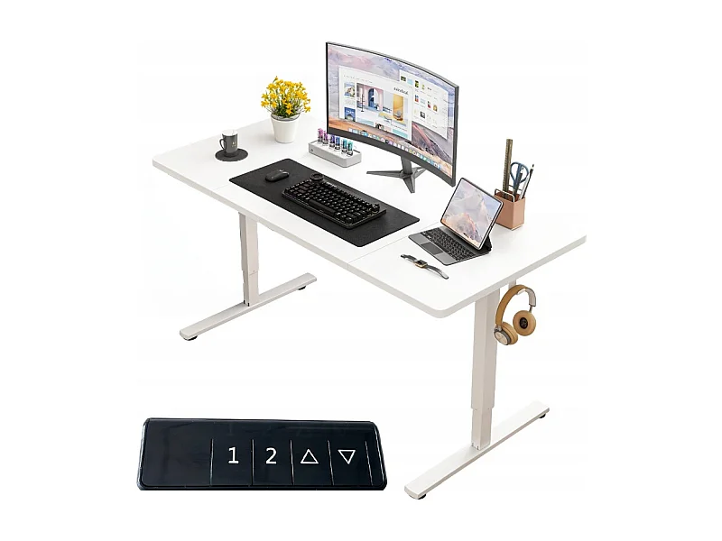 Escritorio eléctrico elevable blanco 120 cm Altura regulable LOFT 72-118 cm