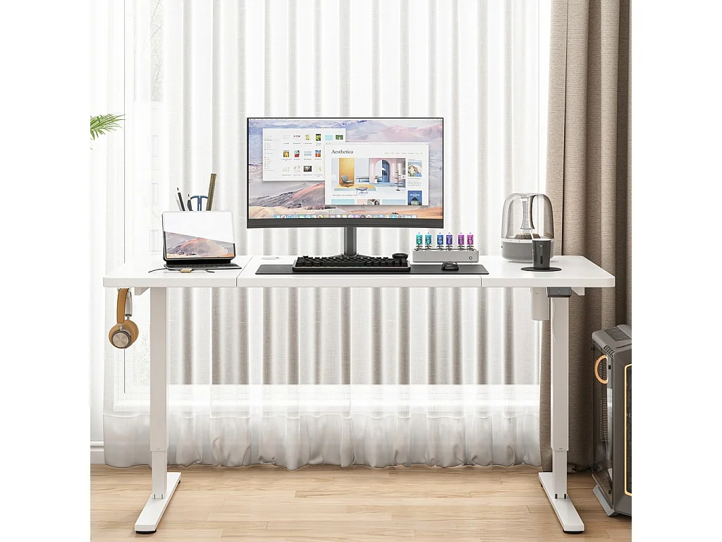 Biurko elektryczne podnoszone białe 120 cm regulowane wysokości loft 72-118 cm