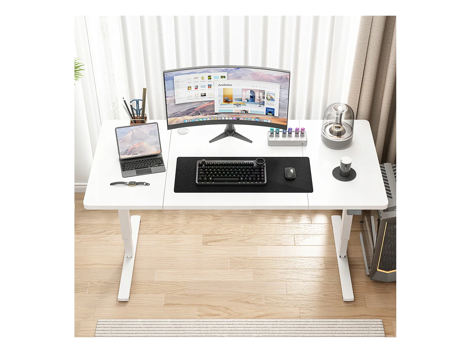 Biurko elektryczne podnoszone białe 160 cm regulowane nowoczesne 72-118 cm loft