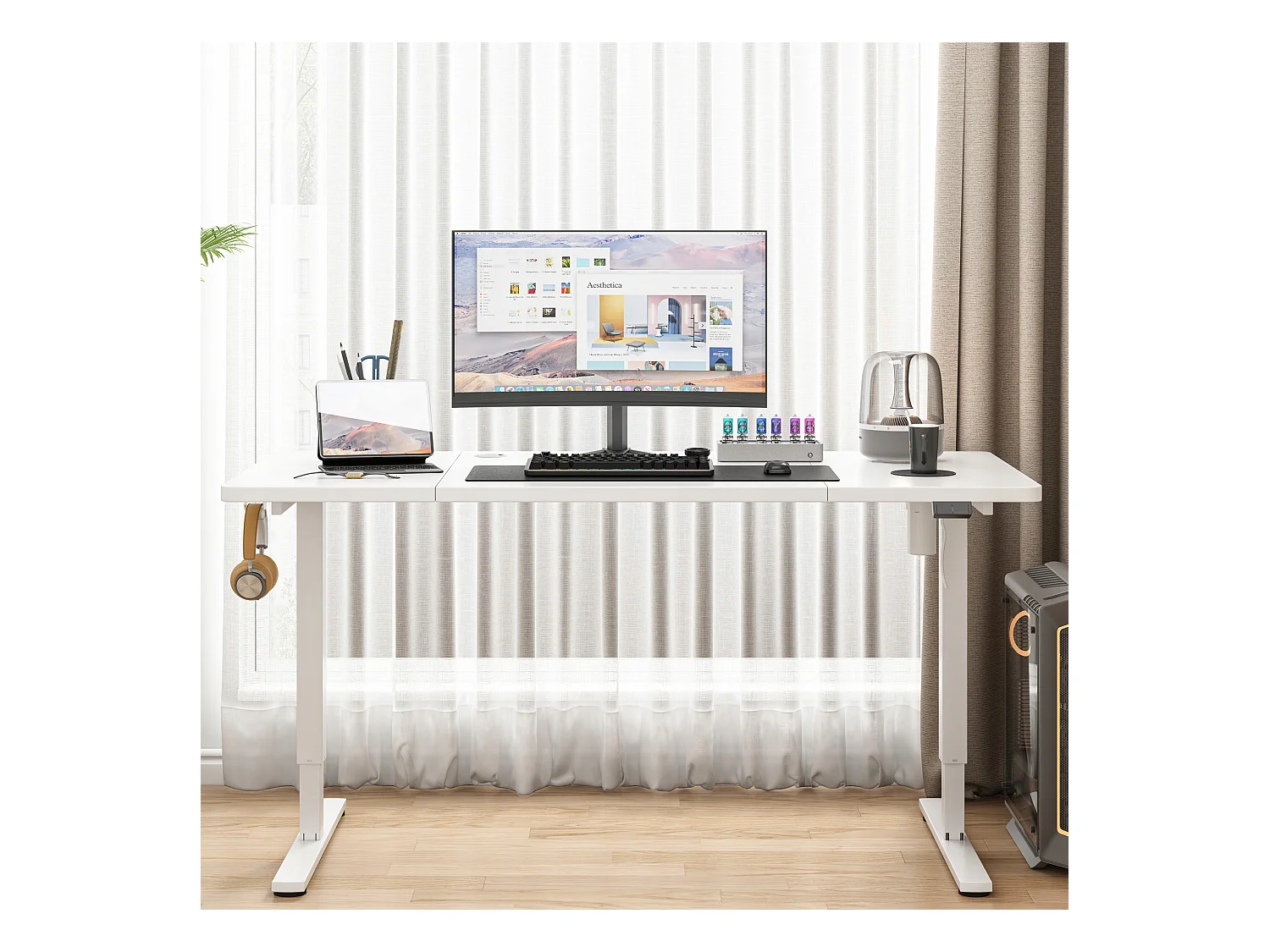 Biurko elektryczne podnoszone białe 160 cm regulowane nowoczesne 72-118 cm loft