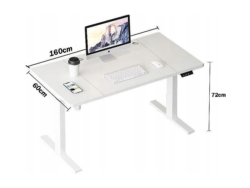 Biurko elektryczne podnoszone białe 160 cm regulowane nowoczesne 72-118 cm loft