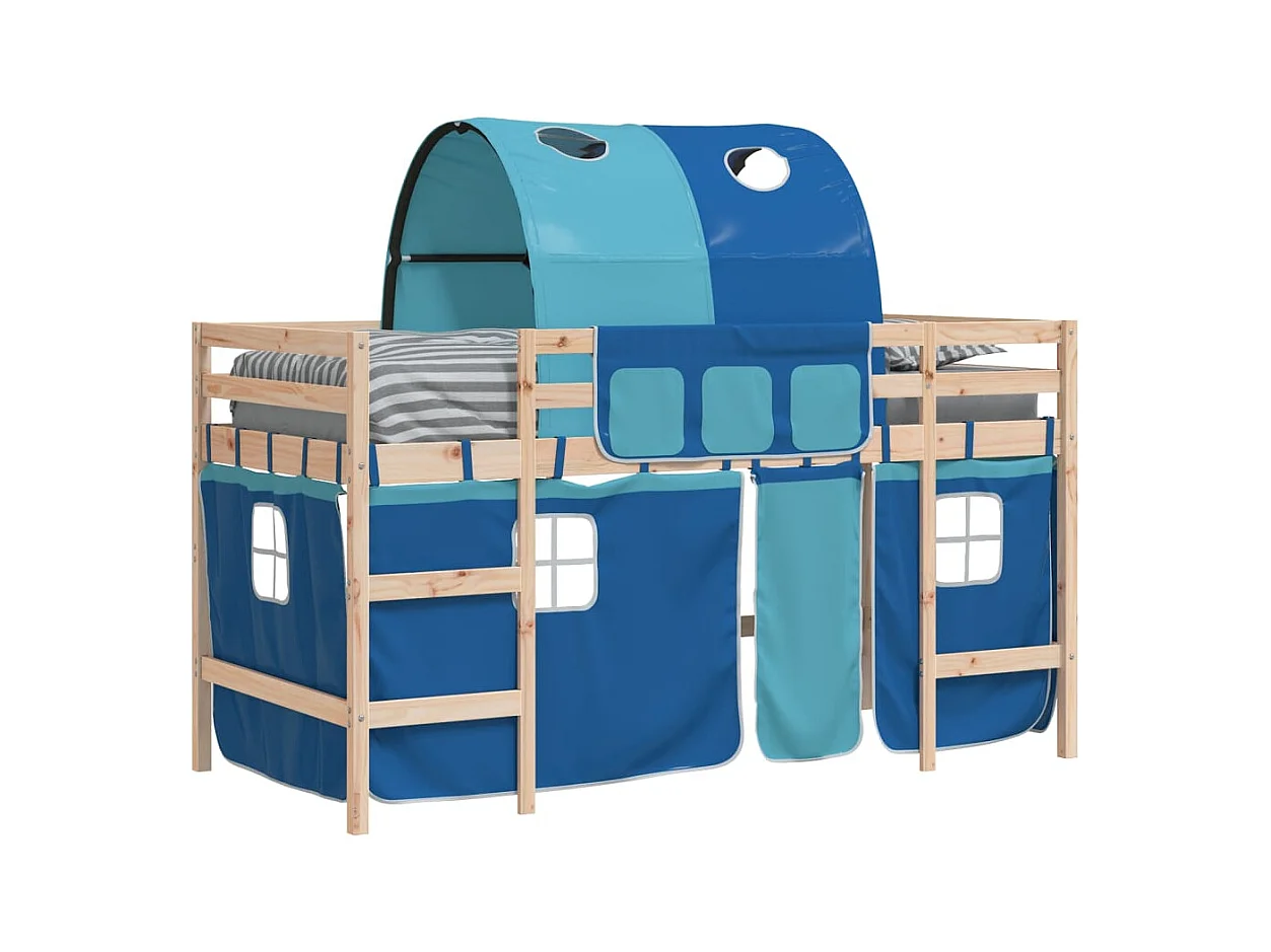 Lit simlpe-Lit mezzanine enfants avec tunnel sans matelas bleu 90x200 cm
