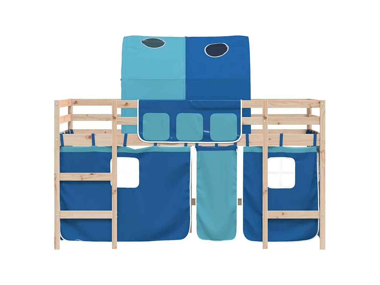 Lit simlpe-Lit mezzanine enfants avec tunnel sans matelas bleu 90x200 cm
