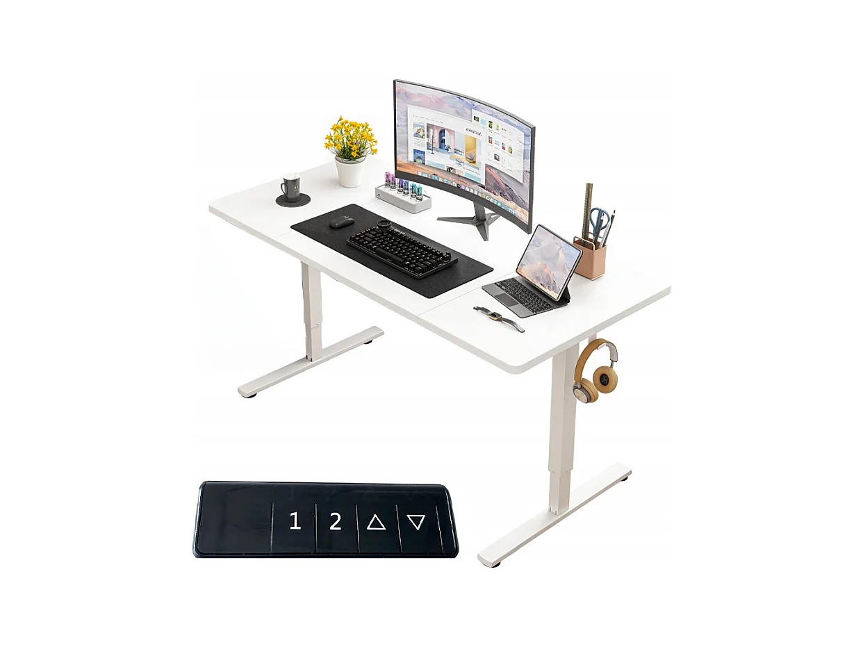 Biurko elektryczne podnoszone białe 140 cm regulowane nowoczesne 72-118 cm loft