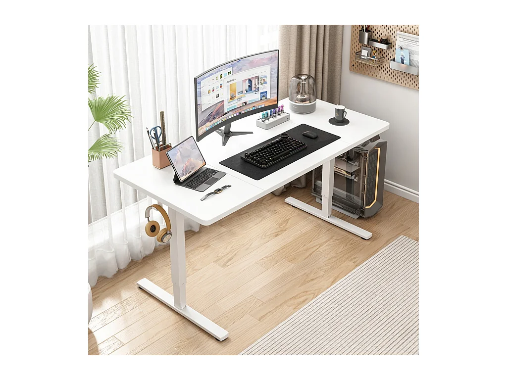 Biurko elektryczne podnoszone białe 140 cm regulowane nowoczesne 72-118 cm loft