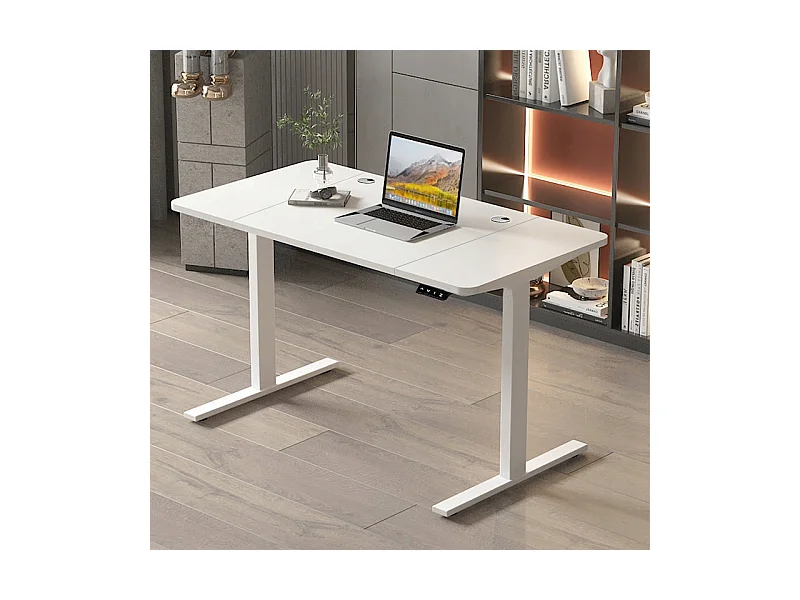 Biurko elektryczne podnoszone białe 140 cm regulowane nowoczesne 72-118 cm loft