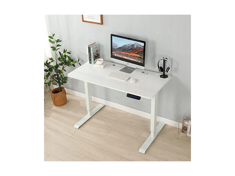 Biurko elektryczne podnoszone białe 140 cm regulowane nowoczesne 72-118 cm loft