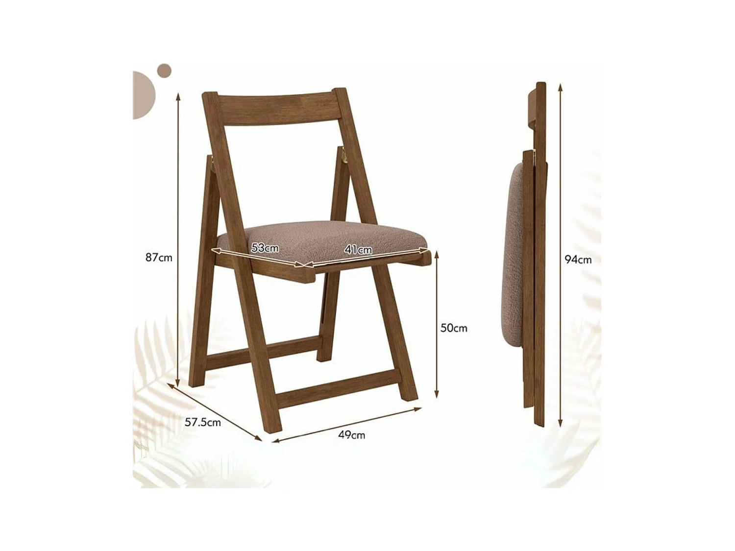 Lot de 2 chaises pliantes en bois avec coussins Armless Chaises de salle à manger empilables Chaises rembourrées Noyer