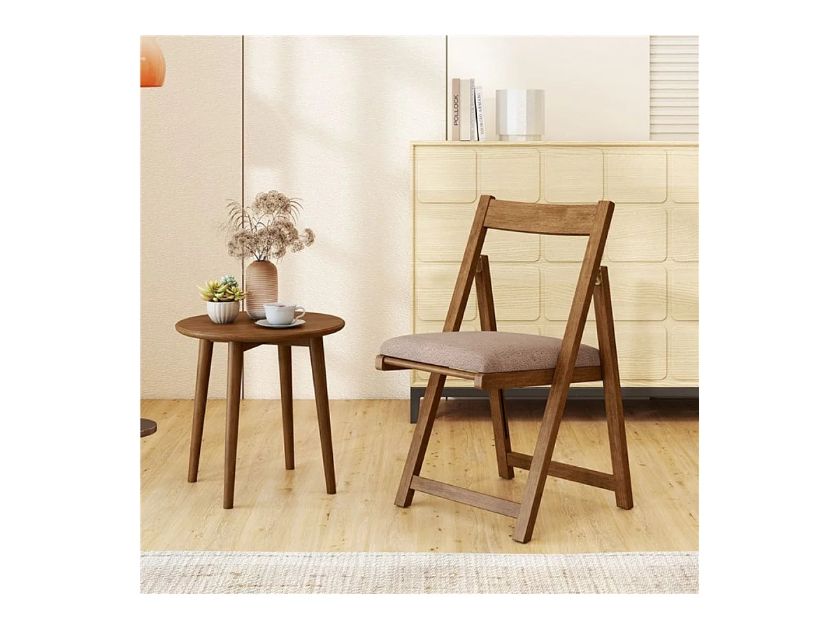 Lot de 2 chaises pliantes en bois avec coussins Armless Chaises de salle à manger empilables Chaises rembourrées Noyer
