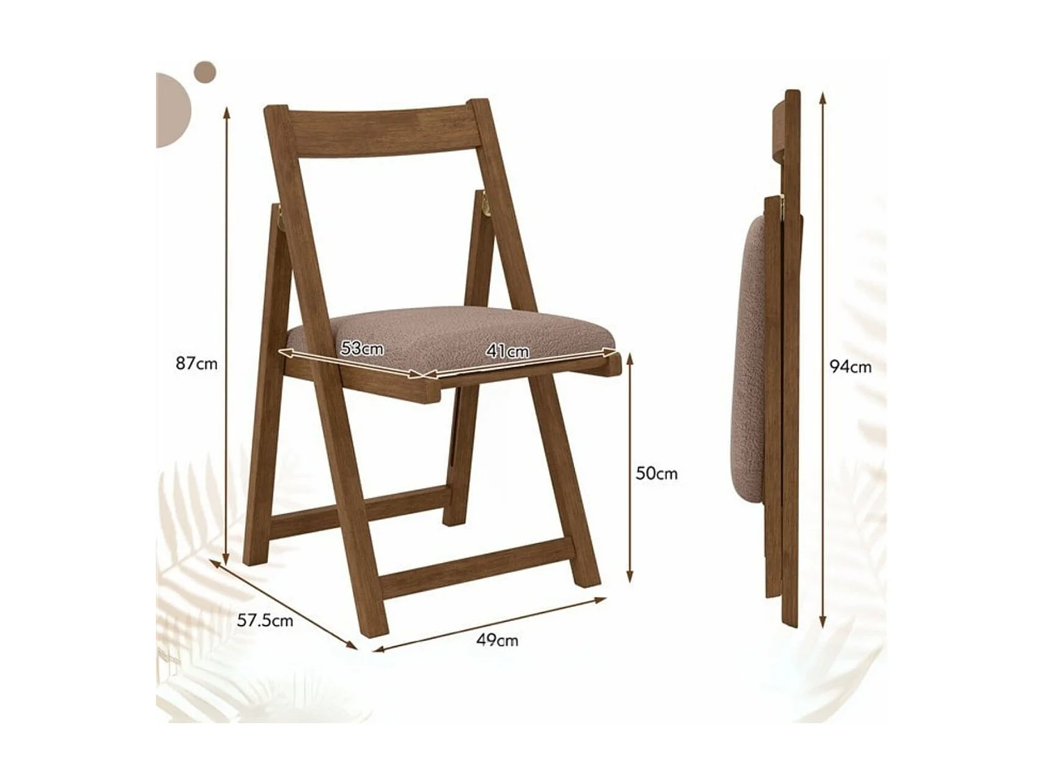 Lot de 2 chaises pliantes en bois avec coussins Armless Chaises de salle à manger empilables Chaises rembourrées Noyer