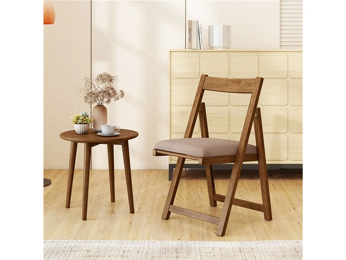 Lot de 2 chaises pliantes en bois avec coussins Armless Chaises de salle à manger empilables Chaises rembourrées Noyer