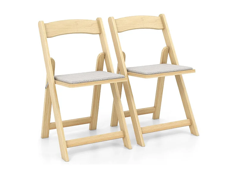 Ensemble de 2 Chaises de Salle à Manger Chaise de Cuisine Pliable avec Pieds en Bois d'Hévéa et Siège Rembourré Naturel