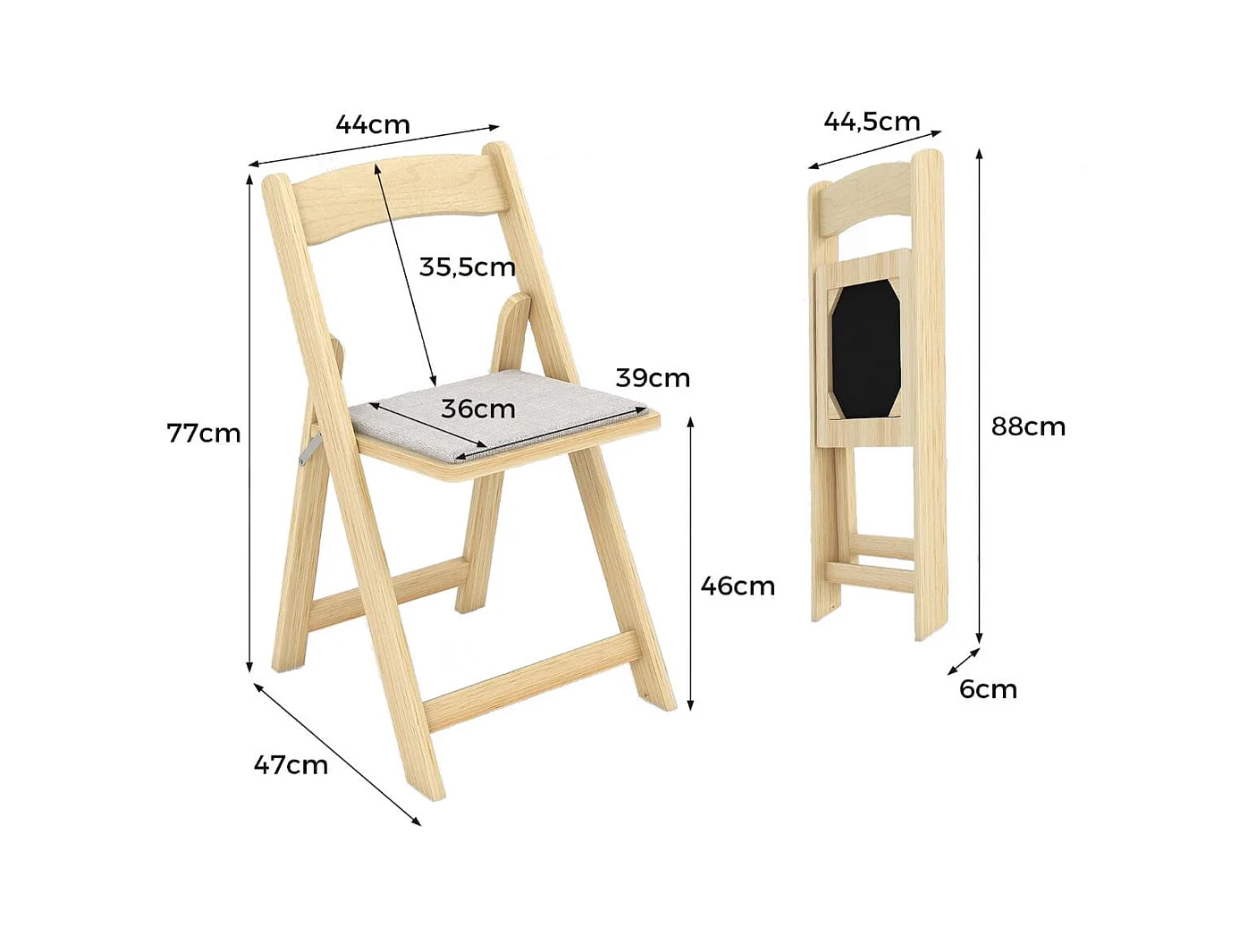 2er Set Klappstuhl mit Gepolsterter Sitzfläche Esszimmerstühlen aus Gummibaumholz