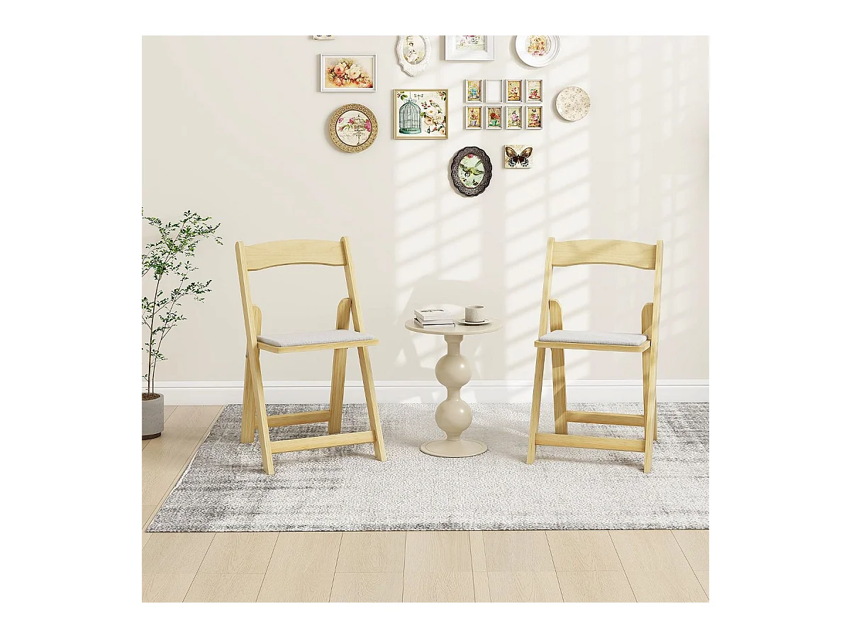 2er Set Klappstuhl mit Gepolsterter Sitzfläche Esszimmerstühlen aus Gummibaumholz