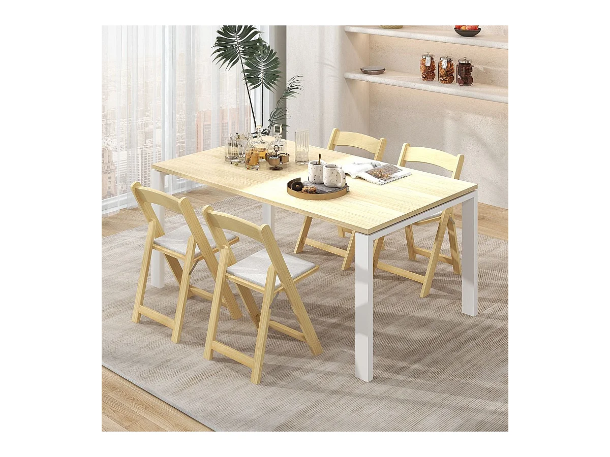 2er Set Klappstuhl mit Gepolsterter Sitzfläche Esszimmerstühlen aus Gummibaumholz