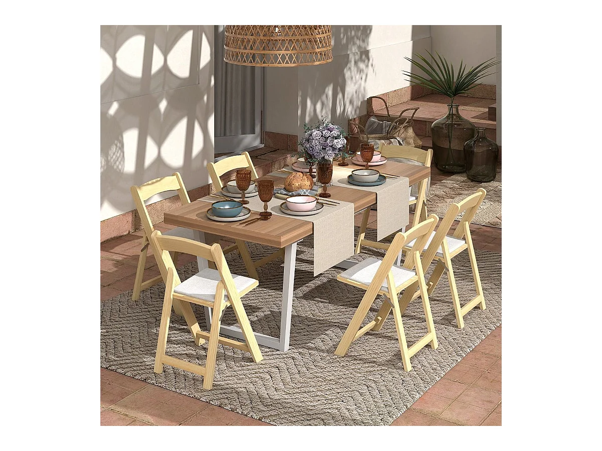 2er Set Klappstuhl mit Gepolsterter Sitzfläche Esszimmerstühlen aus Gummibaumholz