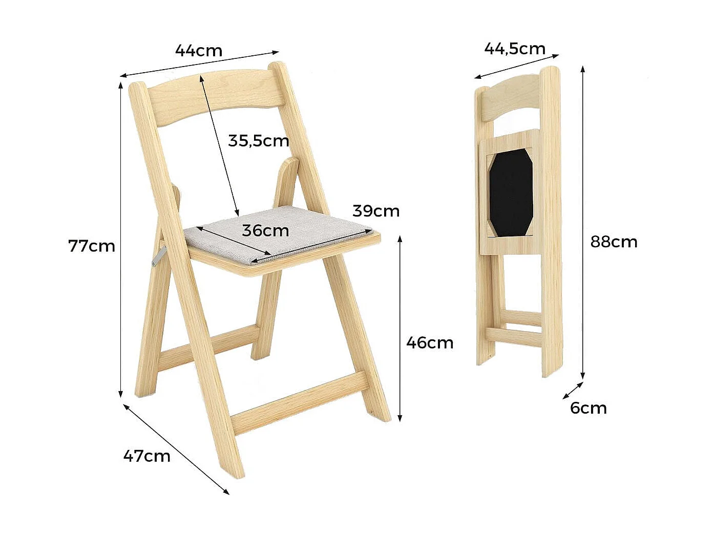 Set di 2 sedie da pranzo con gambe in legno di gomma e sedile imbottito, Sedie da cucina pieghevoli Naturale