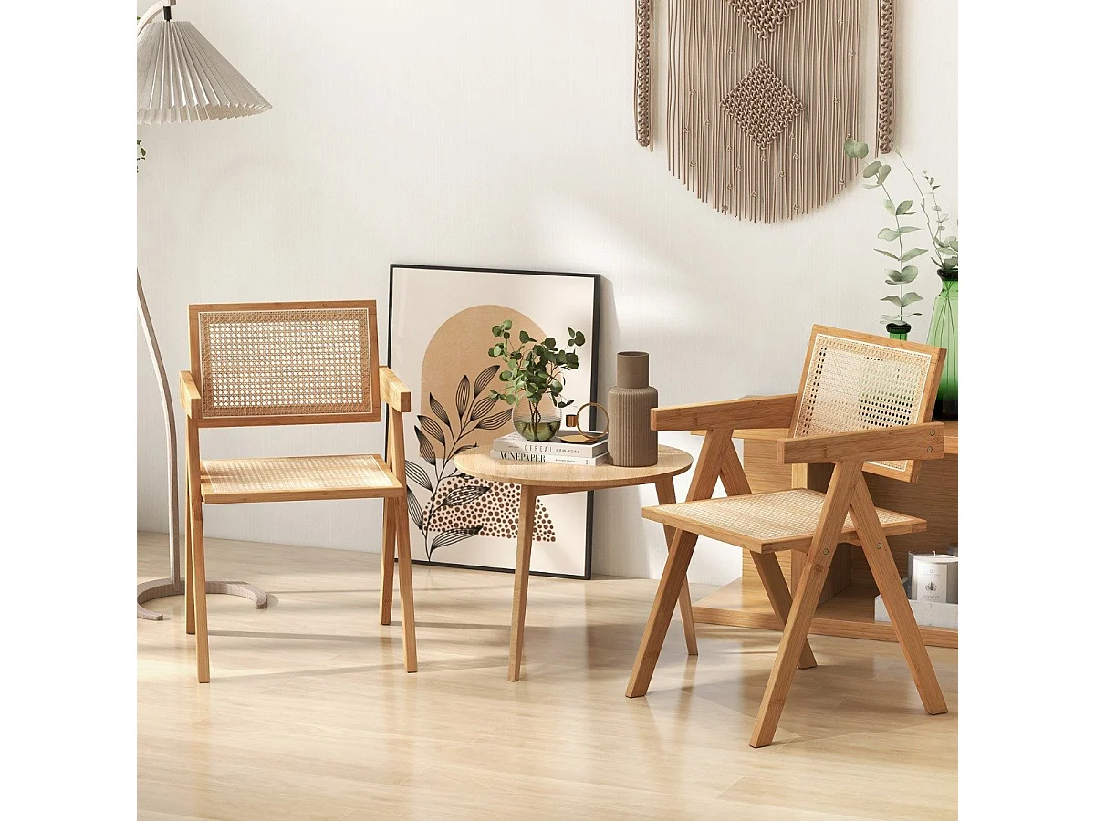 Set da 4 sedie da pranzo in bambù e rattan sintetico, Sedia da cucina 50 x 52 x 81 cm Naturale