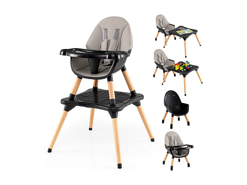 6 in 1 Baby Hochstuhl mit Bausteintisch & Abnehmbarem Doppeltablett Kinderhochstuhl Schwarz