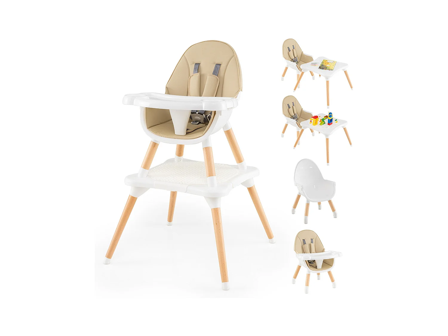 Hochstuhl für Babys & Kleinkinder 6-in-1 Convertible Tisch Stuhl Set mit Bausteintisch Beige