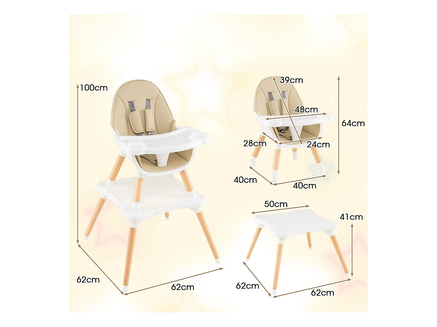 Hochstuhl für Babys & Kleinkinder 6-in-1 Convertible Tisch Stuhl Set mit Bausteintisch Beige