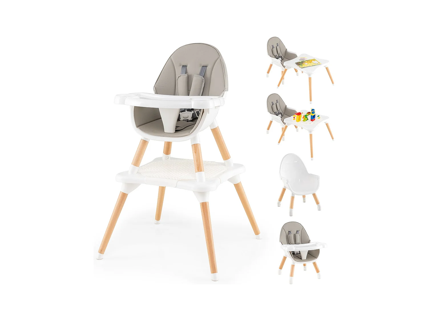 Hochstuhl für Babys & Kleinkinder 6-in-1 Convertible Tisch Stuhl Set mit Bausteintisch Grau
