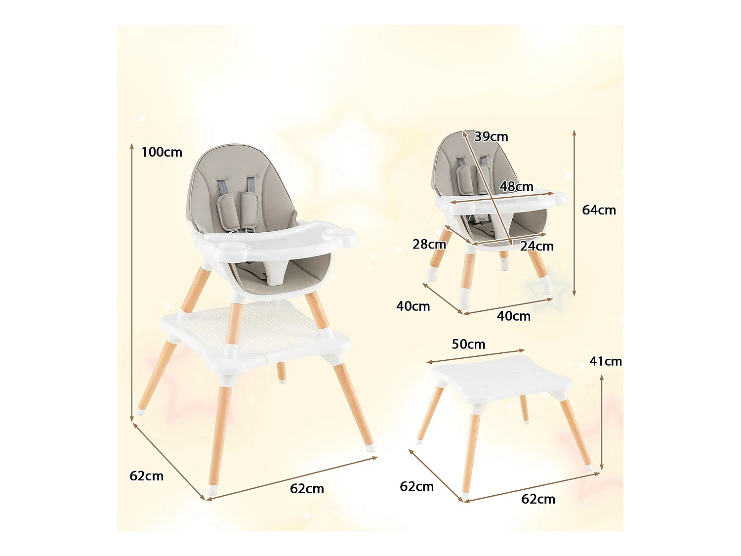 Hochstuhl für Babys & Kleinkinder 6-in-1 Convertible Tisch Stuhl Set mit Bausteintisch Grau