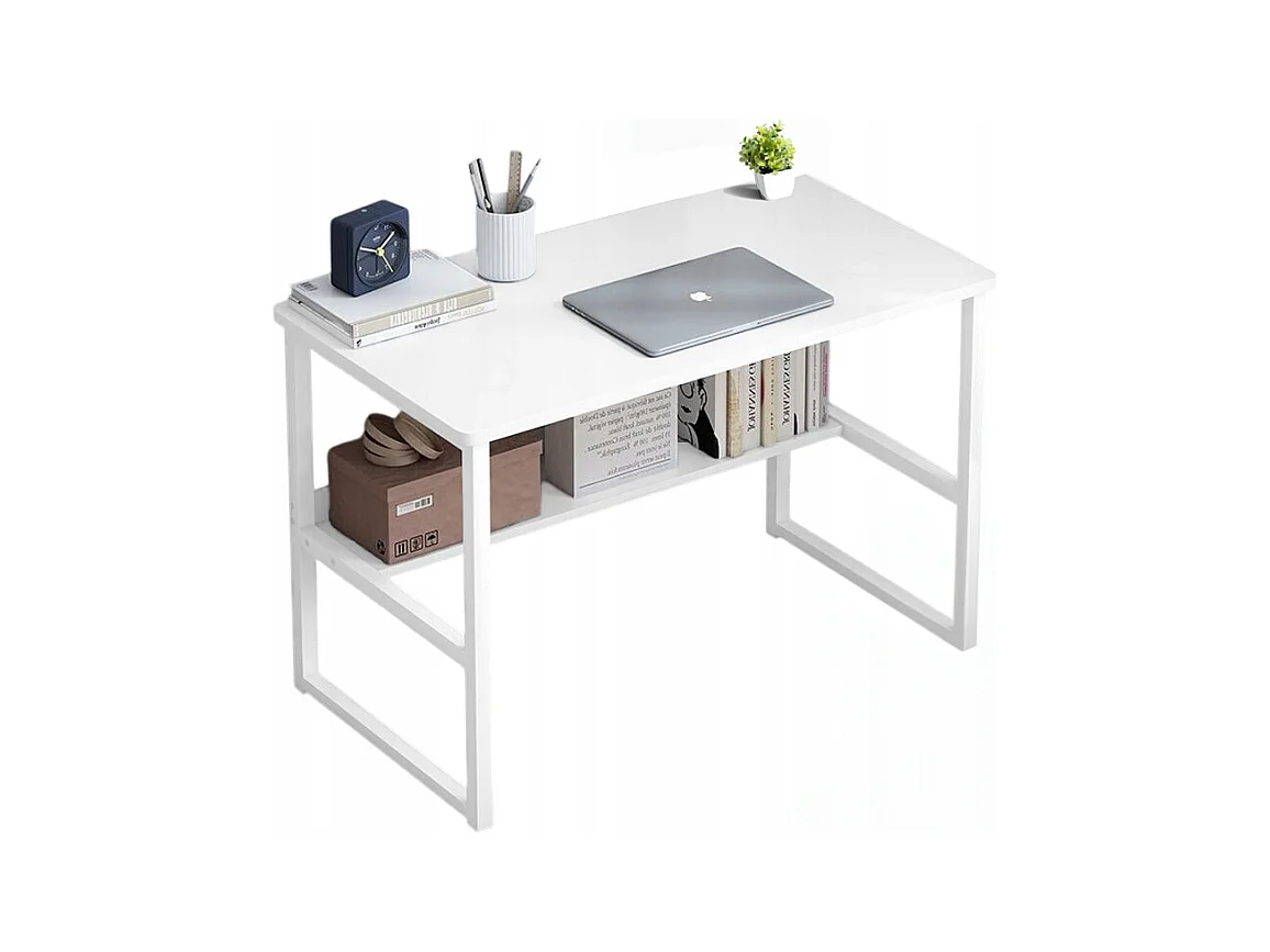 BUREAU INFORMATIQUE TABLE BLANCHE POUR ADOLESCENTS AVEC ÉTAGÈRE MODERNE 100 CM