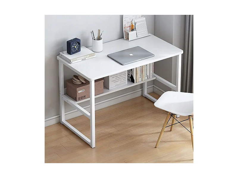 BUREAU INFORMATIQUE TABLE BLANCHE POUR ADOLESCENTS AVEC ÉTAGÈRE MODERNE 100 CM