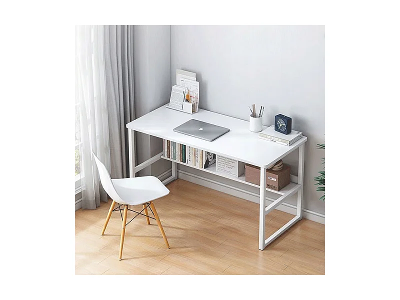BUREAU INFORMATIQUE TABLE BLANCHE POUR ADOLESCENTS AVEC ÉTAGÈRE MODERNE 100 CM