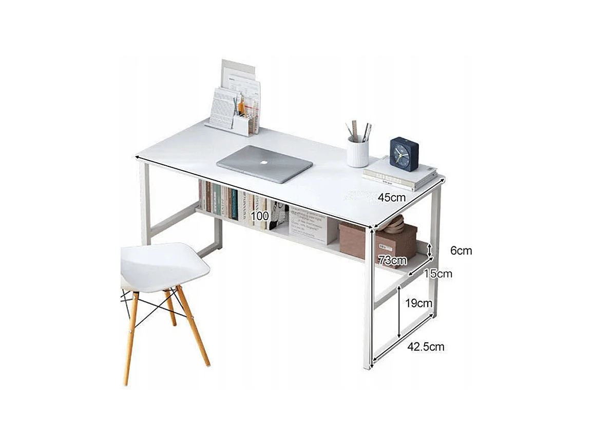 BUREAU INFORMATIQUE TABLE BLANCHE POUR ADOLESCENTS AVEC ÉTAGÈRE MODERNE 100 CM