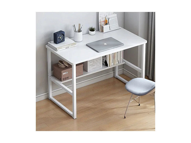 BUREAU INFORMATIQUE TABLE BLANCHE POUR ADOLESCENTS AVEC ÉTAGÈRE MODERNE 100 CM