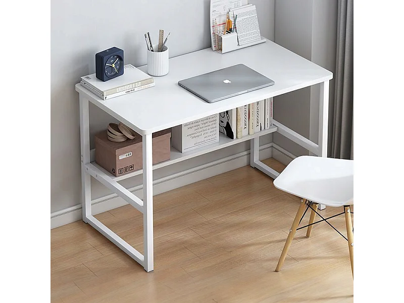 BUREAU INFORMATIQUE TABLE BLANCHE POUR ADOLESCENTS AVEC ÉTAGÈRE MODERNE 100 CM